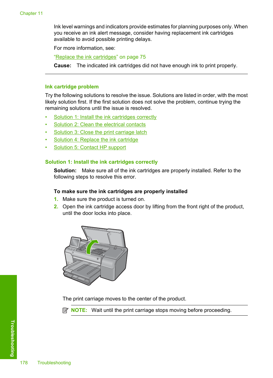 Ink cartridge problem | HP Photosmart D7560 Printer User Manual | Page 181 / 237