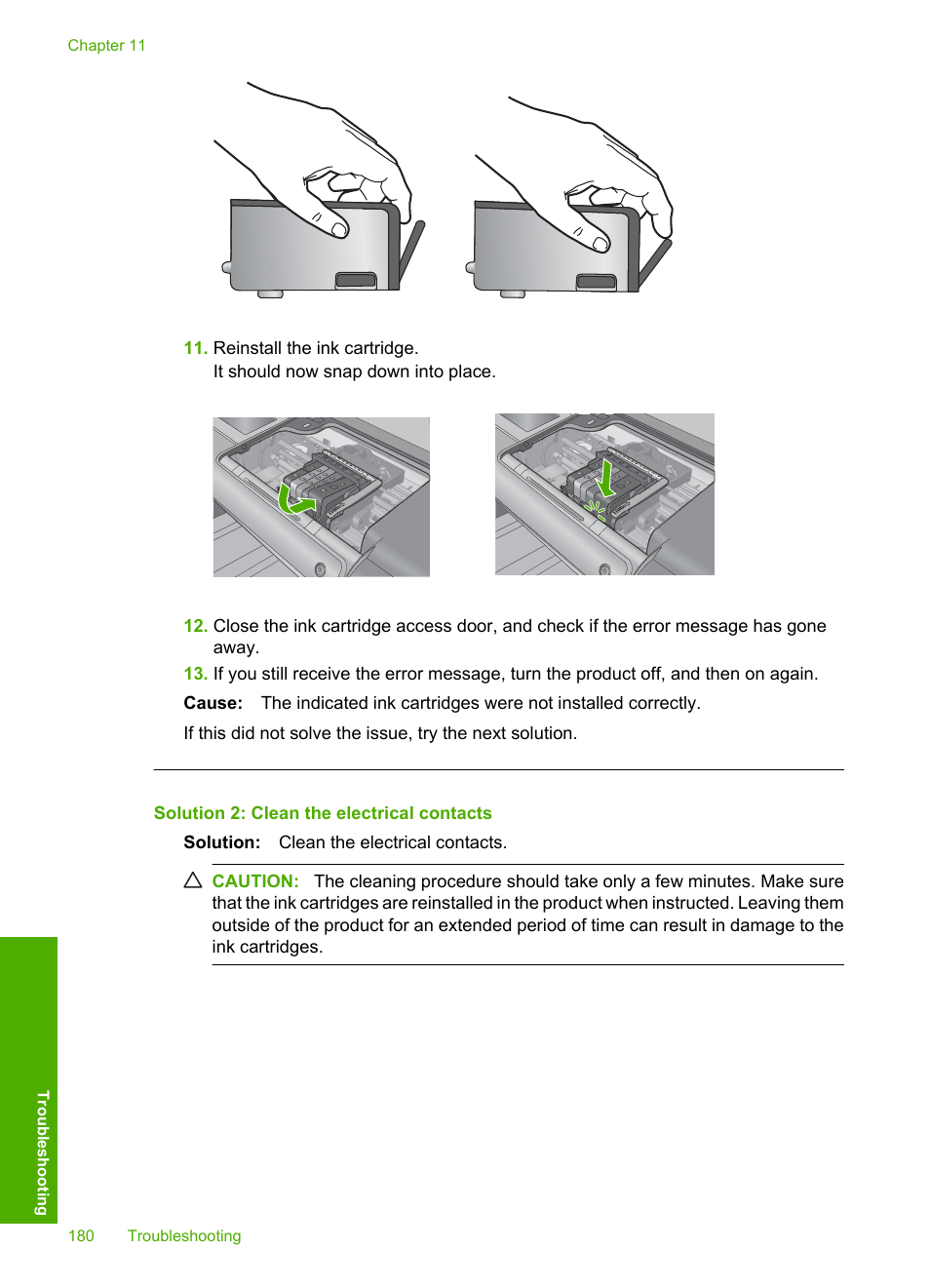 Solution 2: clean the electrical contacts | HP Photosmart D7560 Printer User Manual | Page 183 / 237