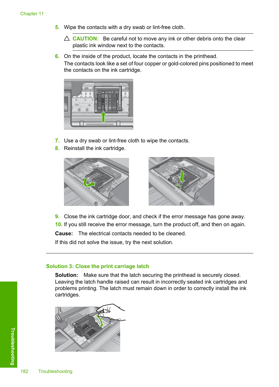 Solution 3: close the print carriage latch | HP Photosmart D7560 Printer User Manual | Page 185 / 237