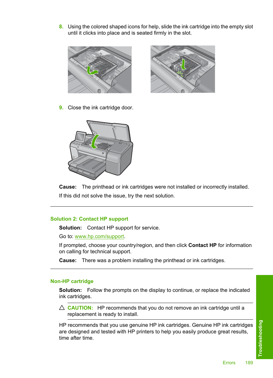 Non-hp cartridge | HP Photosmart D7560 Printer User Manual | Page 192 / 237