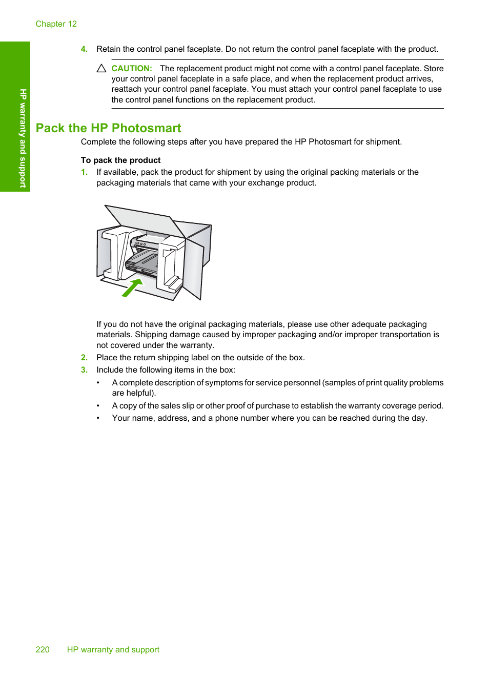 Pack the hp photosmart | HP Photosmart D7560 Printer User Manual | Page 223 / 237