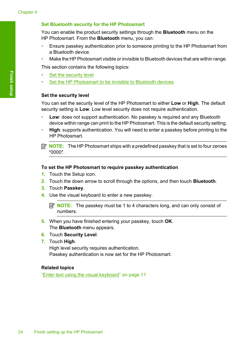 Set bluetooth security for the hp photosmart | HP Photosmart D7560 Printer User Manual | Page 27 / 237