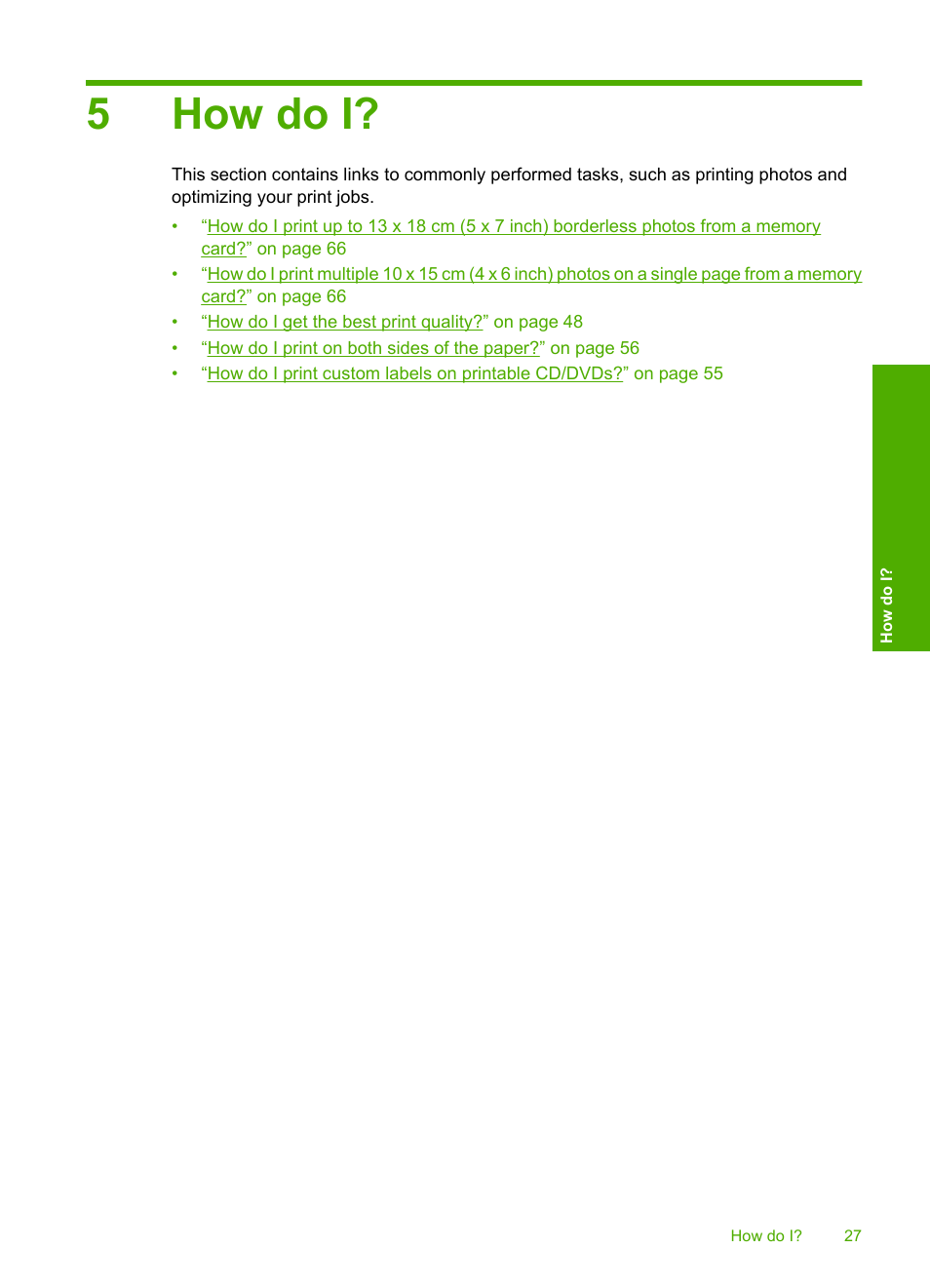 How do i, 5 how do i, 5how do i | HP Photosmart D7560 Printer User Manual | Page 30 / 237