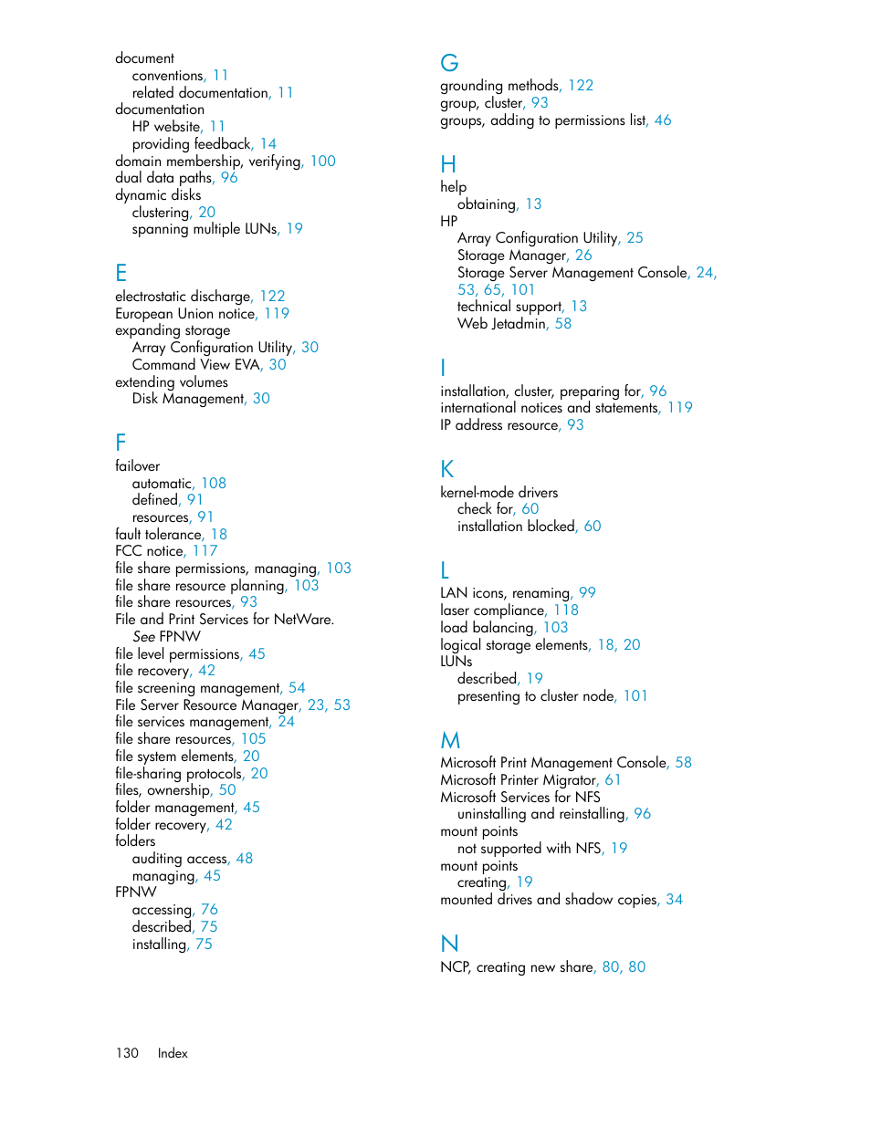 HP ProLiant SB460c SAN Gateway Storage Server User Manual | Page 130 / 132