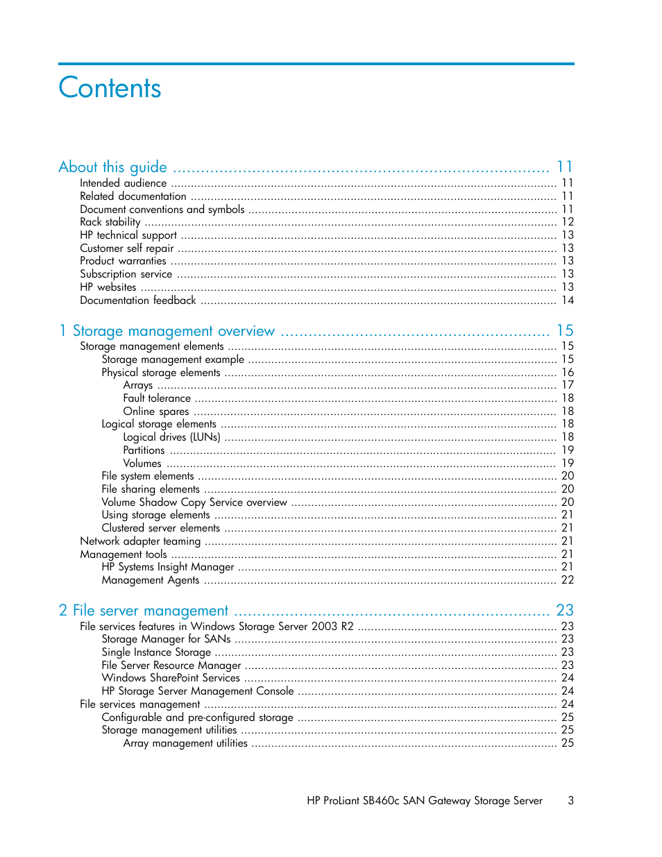 HP ProLiant SB460c SAN Gateway Storage Server User Manual | Page 3 / 132