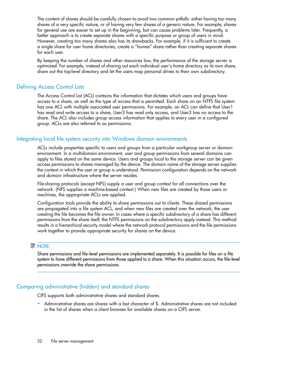 Defining access control lists | HP ProLiant SB460c SAN Gateway Storage Server User Manual | Page 52 / 132