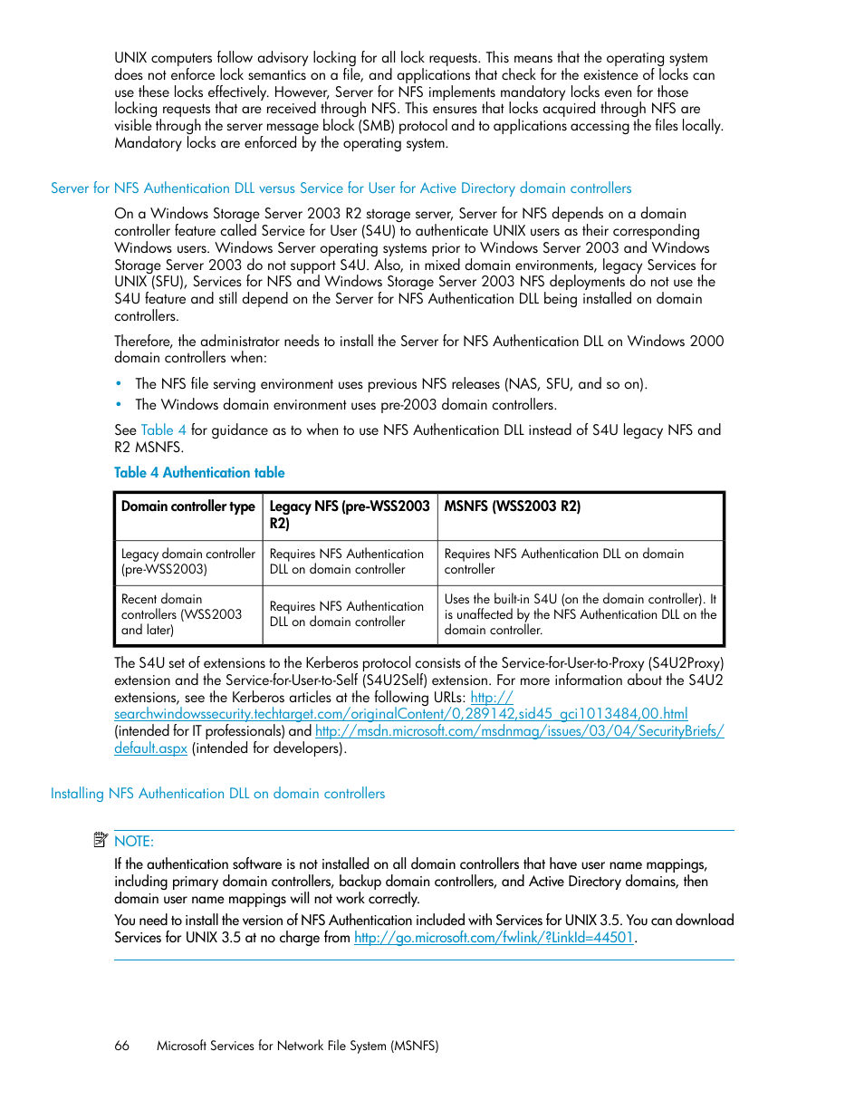 Authentication table | HP ProLiant SB460c SAN Gateway Storage Server User Manual | Page 66 / 132