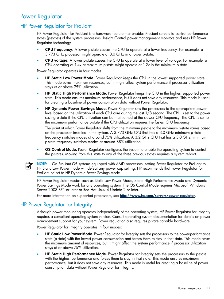 Power regulator, Hp power regulator for proliant, Hp power regulator for integrity | HP Insight Control Software for Linux User Manual | Page 17 / 86