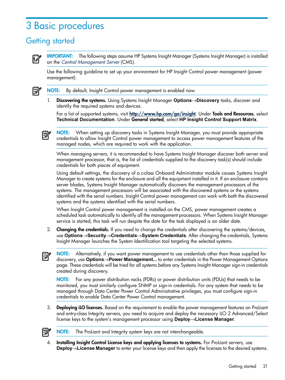 3 basic procedures, Getting started | HP Insight Control Software for Linux User Manual | Page 21 / 86