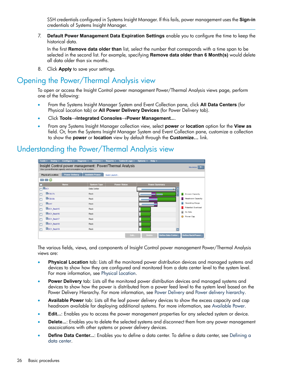 Opening the power/thermal analysis view, Understanding the power/thermal analysis view | HP Insight Control Software for Linux User Manual | Page 26 / 86