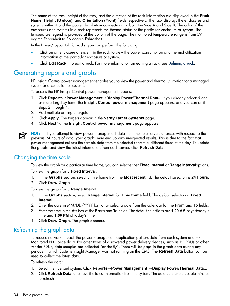 Generating reports and graphs, Changing the time scale, Refreshing the graph data | Changing the time scale refreshing the graph data | HP Insight Control Software for Linux User Manual | Page 34 / 86