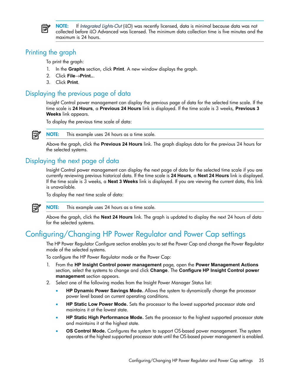 Printing the graph, Displaying the previous page of data, Displaying the next page of data | HP Insight Control Software for Linux User Manual | Page 35 / 86