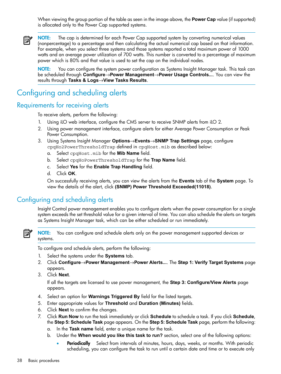 Configuring and scheduling alerts, Requirements for receiving alerts | HP Insight Control Software for Linux User Manual | Page 38 / 86