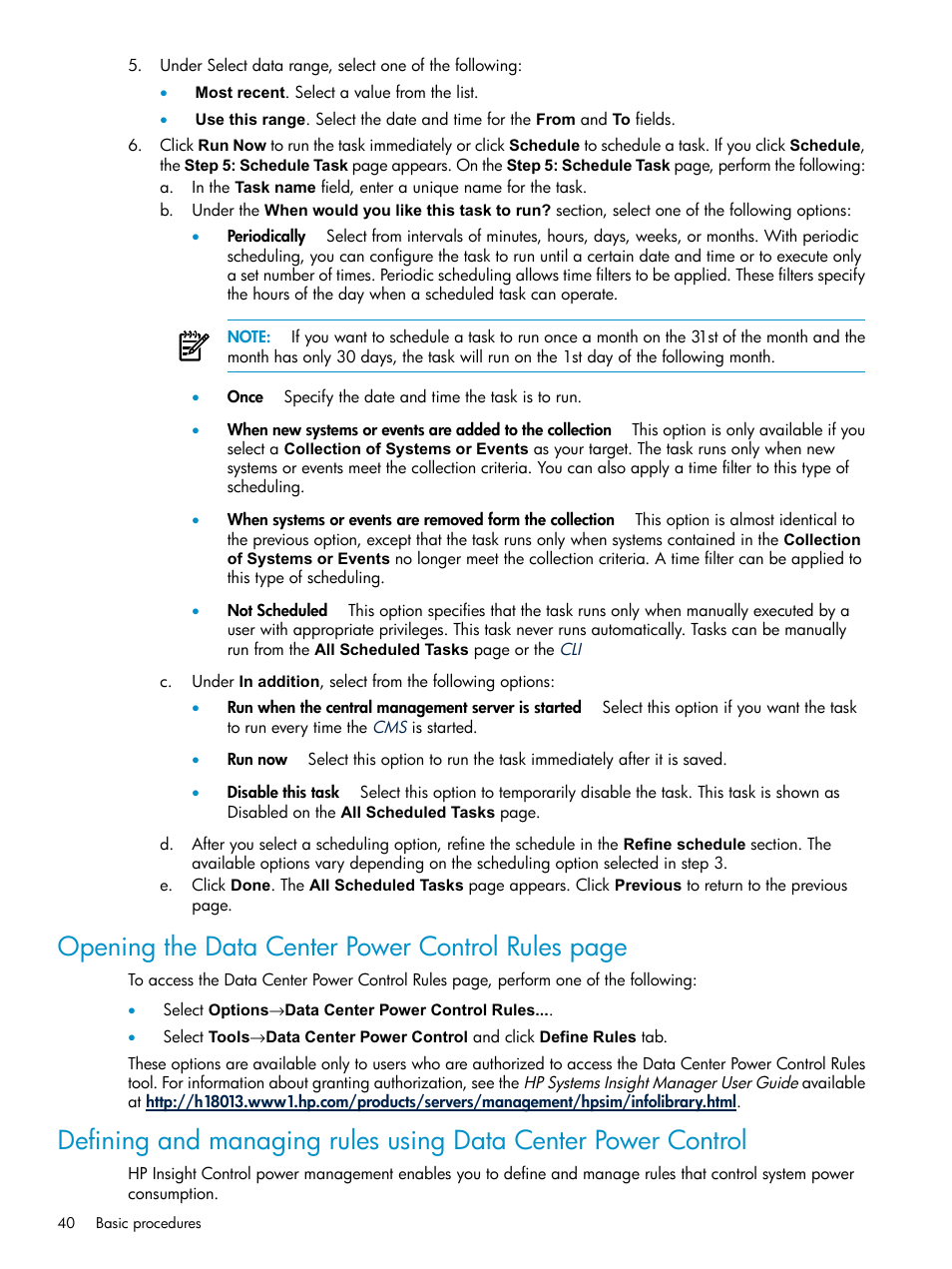 Opening the data center power control rules page | HP Insight Control Software for Linux User Manual | Page 40 / 86