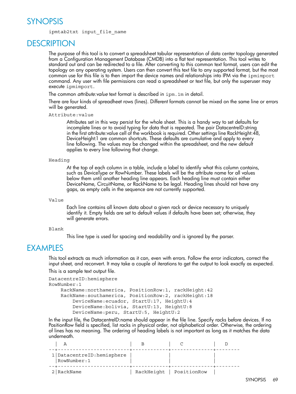 Synopsis, Description, Examples | HP Insight Control Software for Linux User Manual | Page 69 / 86