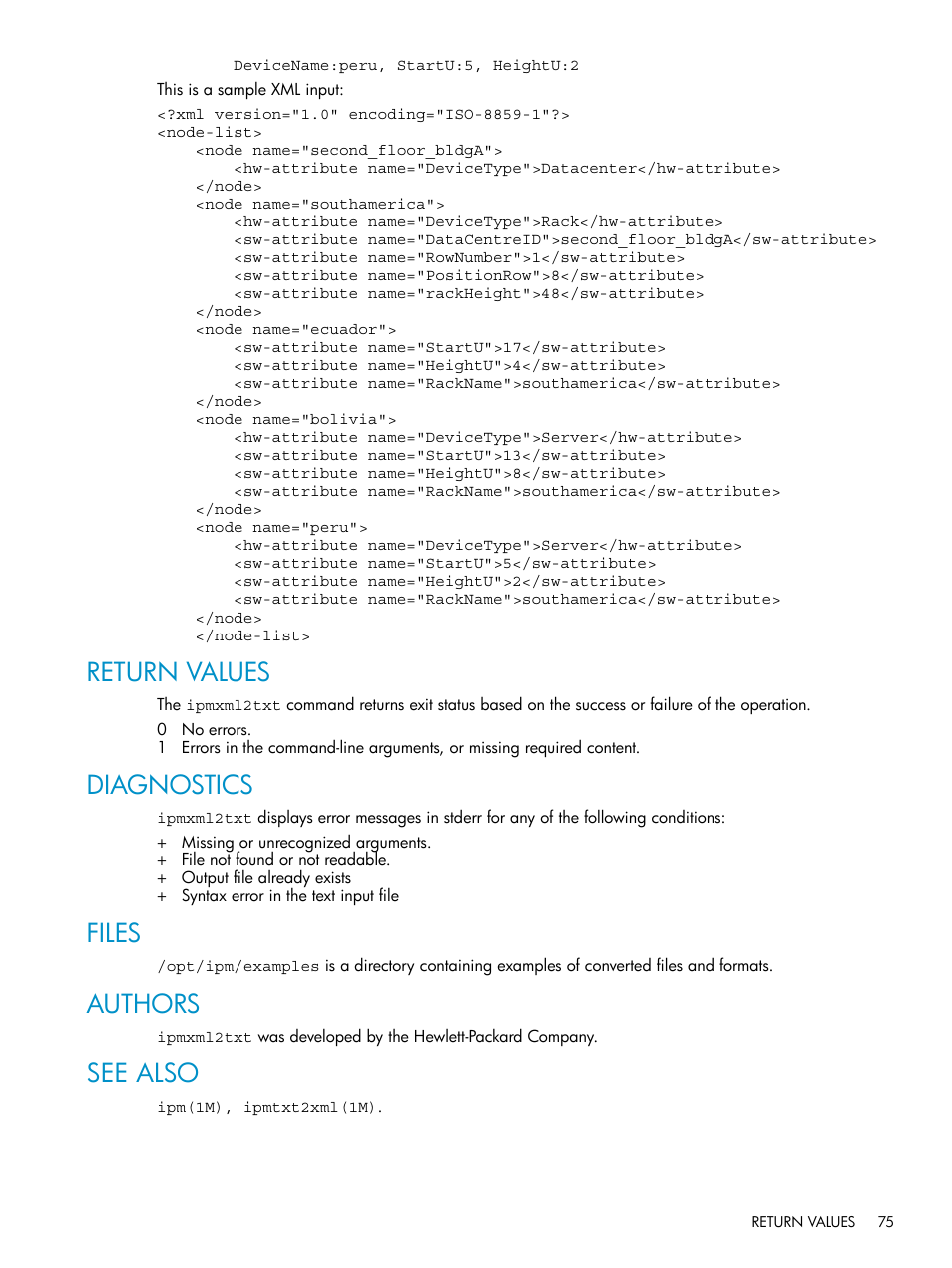 Return values, Diagnostics, Files | Authors, See also | HP Insight Control Software for Linux User Manual | Page 75 / 86