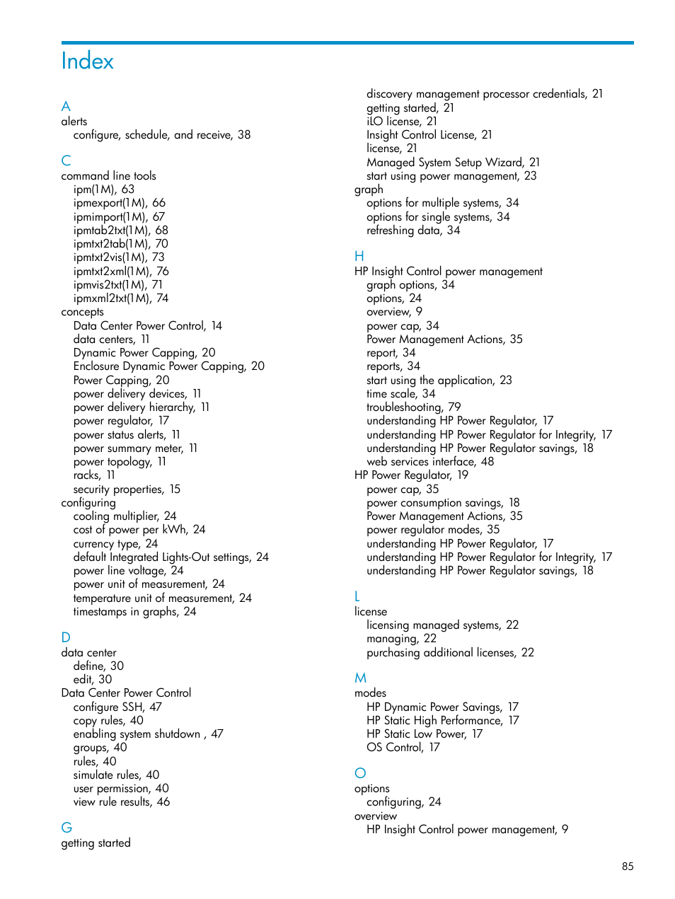 Index | HP Insight Control Software for Linux User Manual | Page 85 / 86