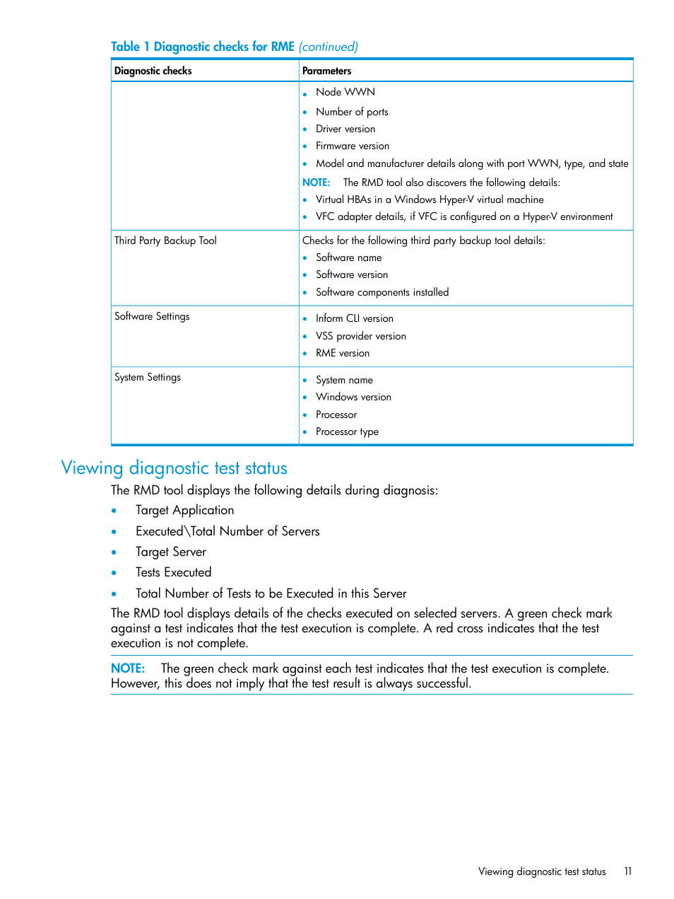 Viewing diagnostic test status | HP 3PAR Application Software Suite for Microsoft Exchange User Manual | Page 11 / 23
