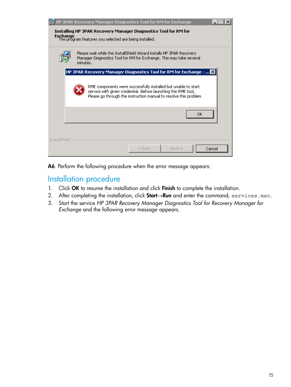 Installation procedure | HP 3PAR Application Software Suite for Microsoft Exchange User Manual | Page 15 / 23