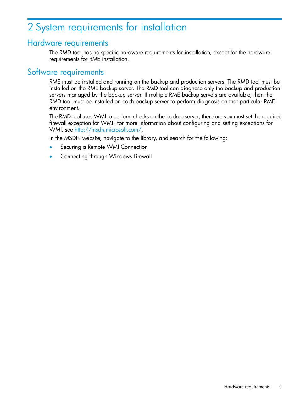 2 system requirements for installation, Hardware requirements, Software requirements | Hardware requirements software requirements | HP 3PAR Application Software Suite for Microsoft Exchange User Manual | Page 5 / 23