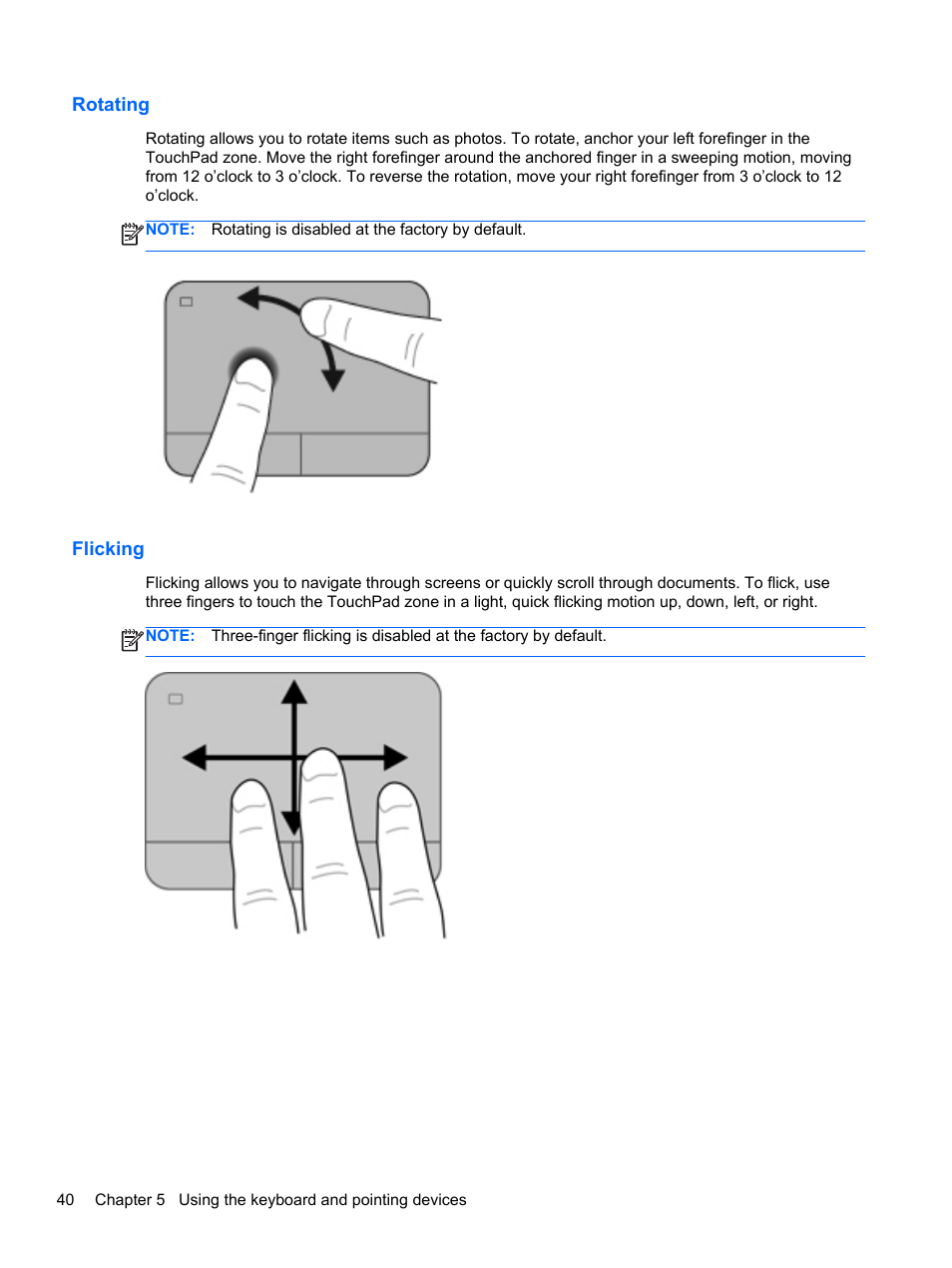 Rotating, Flicking, Rotating flicking | HP Pavilion dv6-7010us Entertainment Notebook PC User Manual | Page 50 / 104