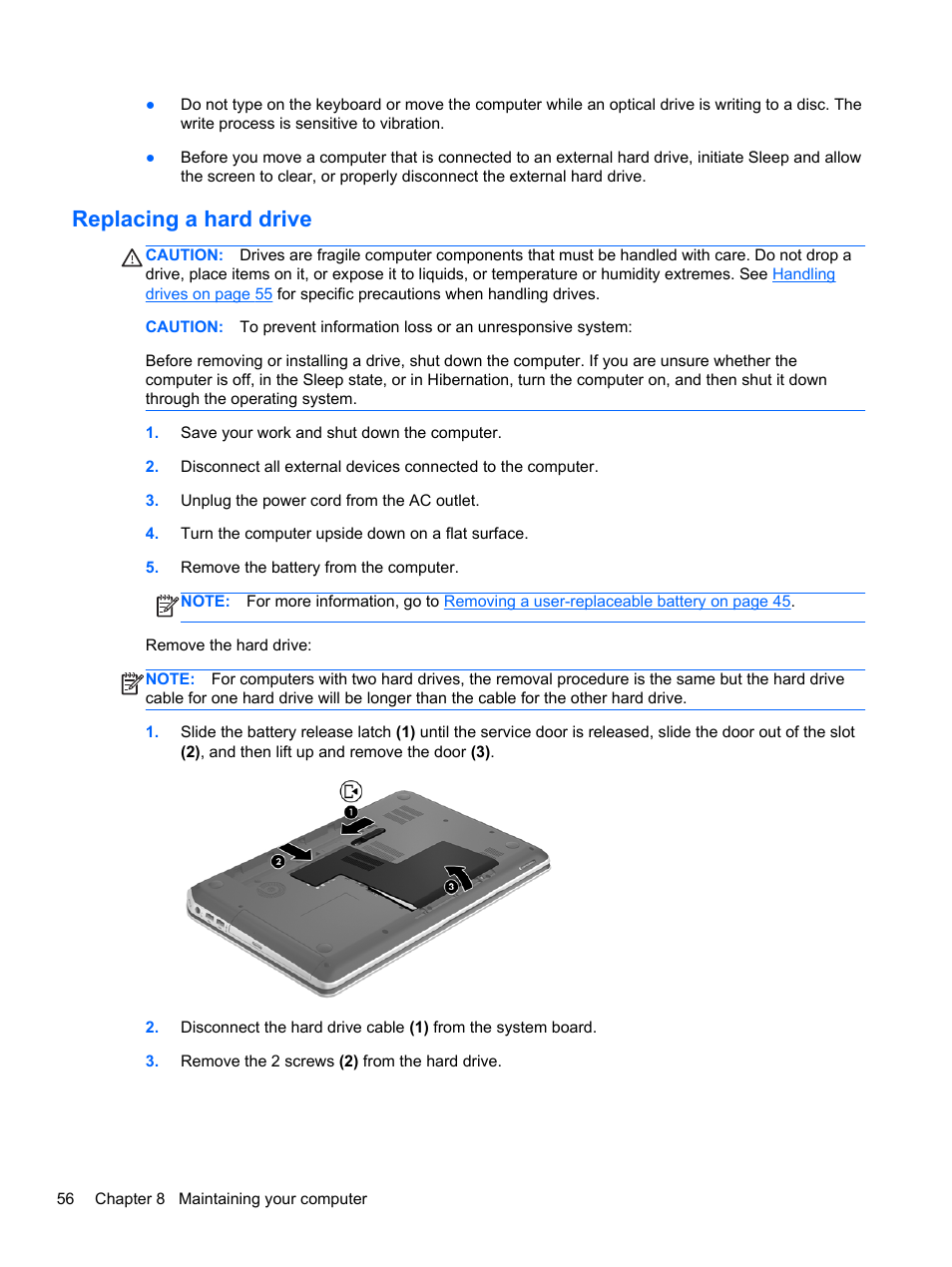 Replacing a hard drive | HP Pavilion dv6-7010us Entertainment Notebook PC User Manual | Page 66 / 104
