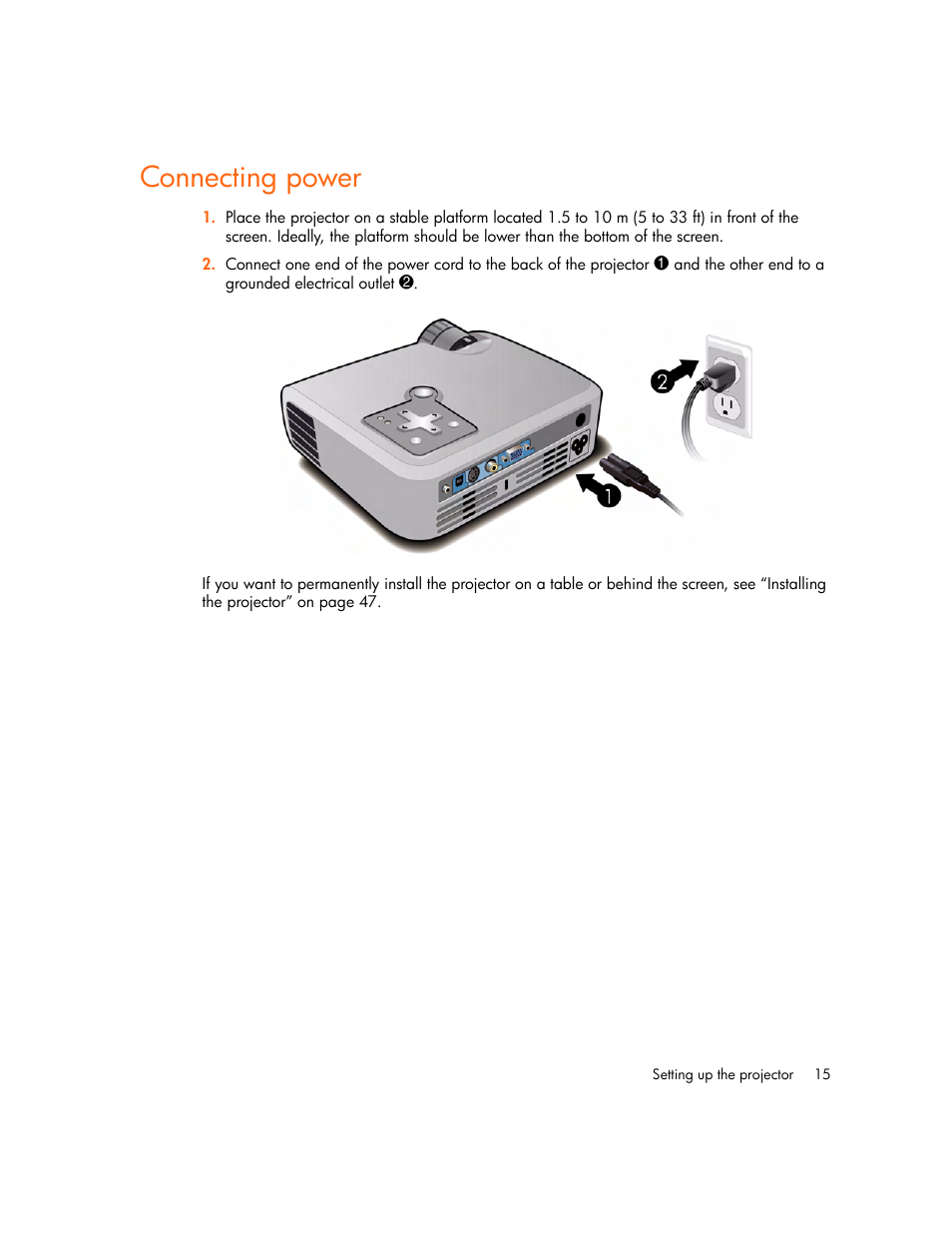 Connecting power | HP mp2220 Digital Projector User Manual | Page 15 / 64