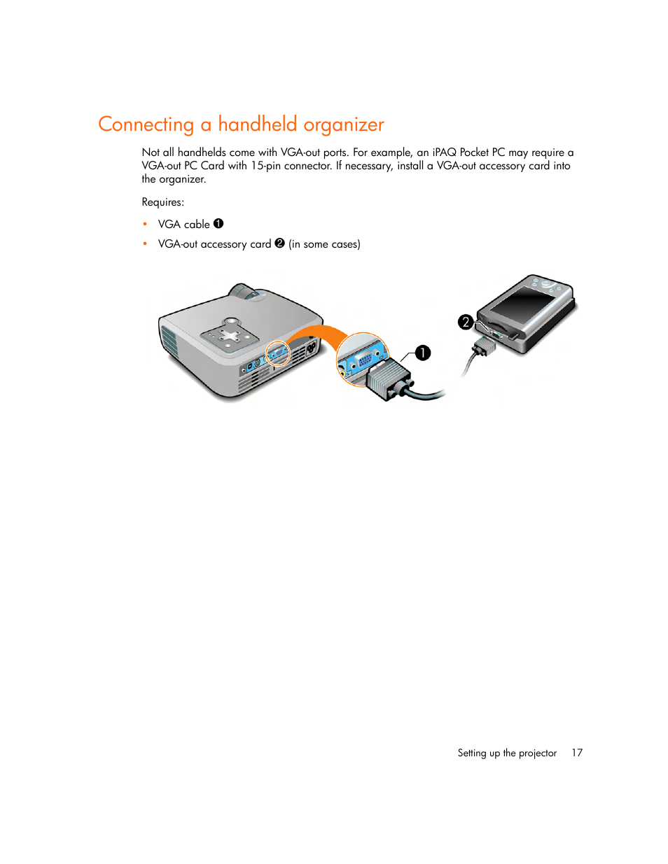 Connecting a handheld organizer | HP mp2220 Digital Projector User Manual | Page 17 / 64