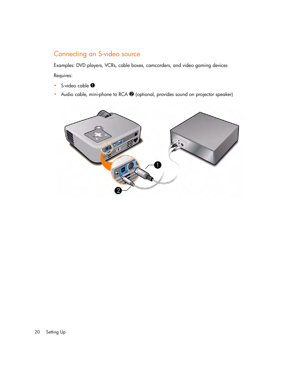 Connecting an s-video source | HP mp2220 Digital Projector User Manual | Page 20 / 64