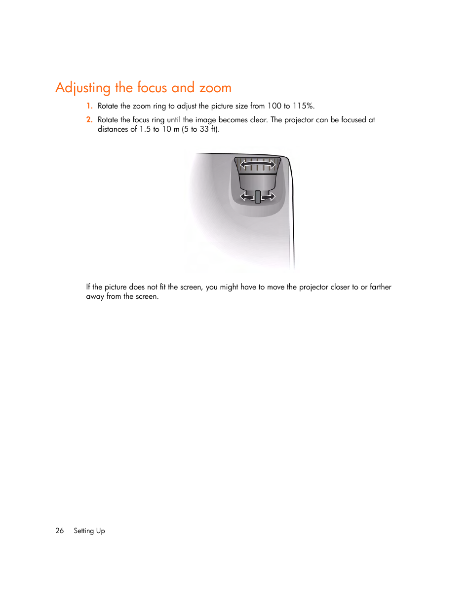 Adjusting the focus and zoom | HP mp2220 Digital Projector User Manual | Page 26 / 64