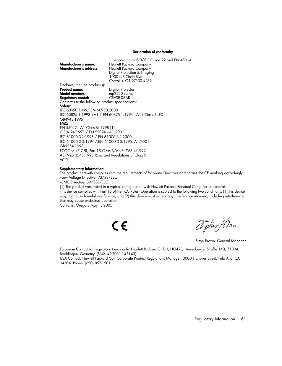 HP mp2220 Digital Projector User Manual | Page 61 / 64