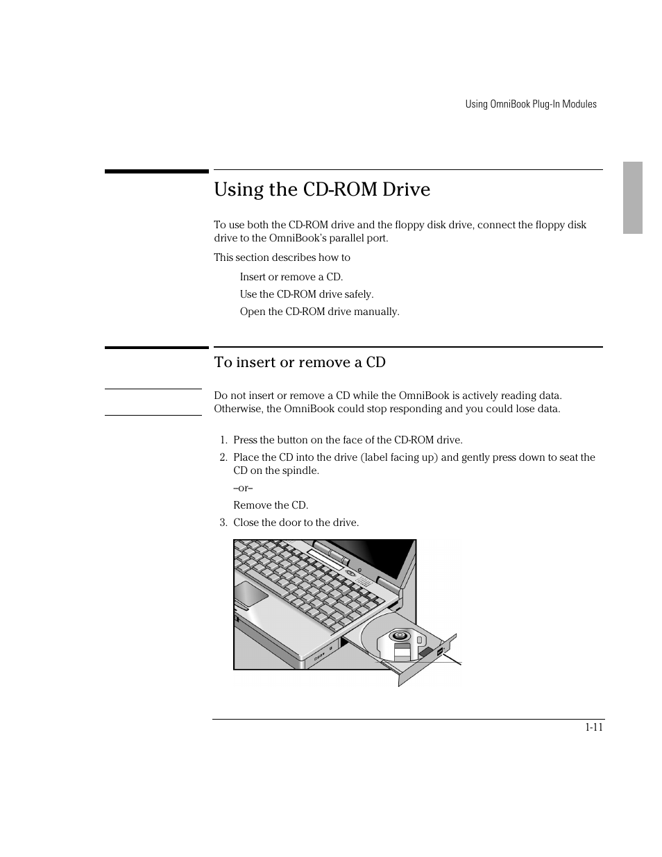 Using the cd-rom drive | HP OmniBook 3000 Notebook PC User Manual | Page 11 / 32