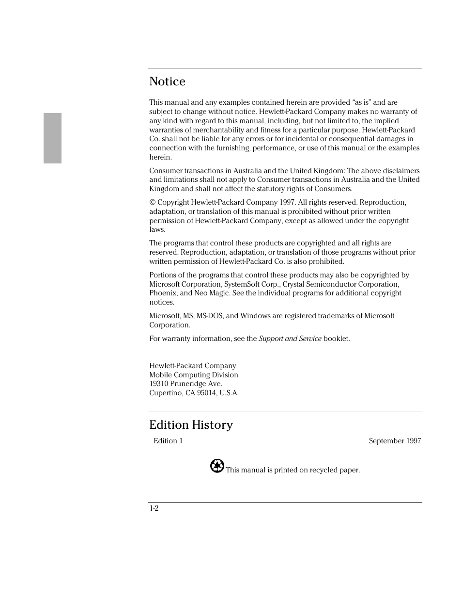Notice, Edition history | HP OmniBook 3000 Notebook PC User Manual | Page 2 / 32