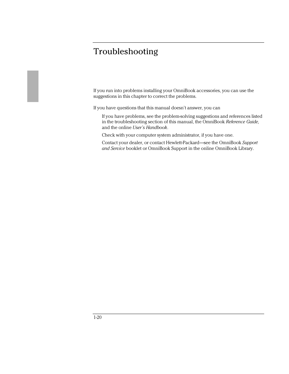 Troubleshooting | HP OmniBook 3000 Notebook PC User Manual | Page 20 / 32