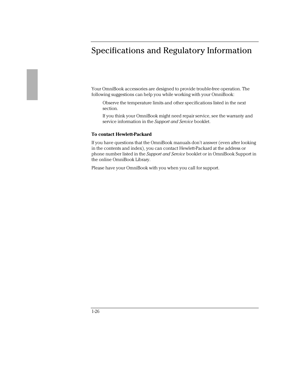 Specifications and regulatory information | HP OmniBook 3000 Notebook PC User Manual | Page 26 / 32
