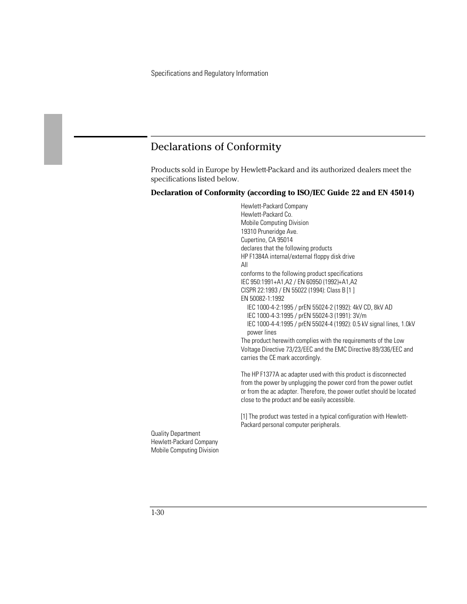 Declarations of conformity | HP OmniBook 3000 Notebook PC User Manual | Page 30 / 32