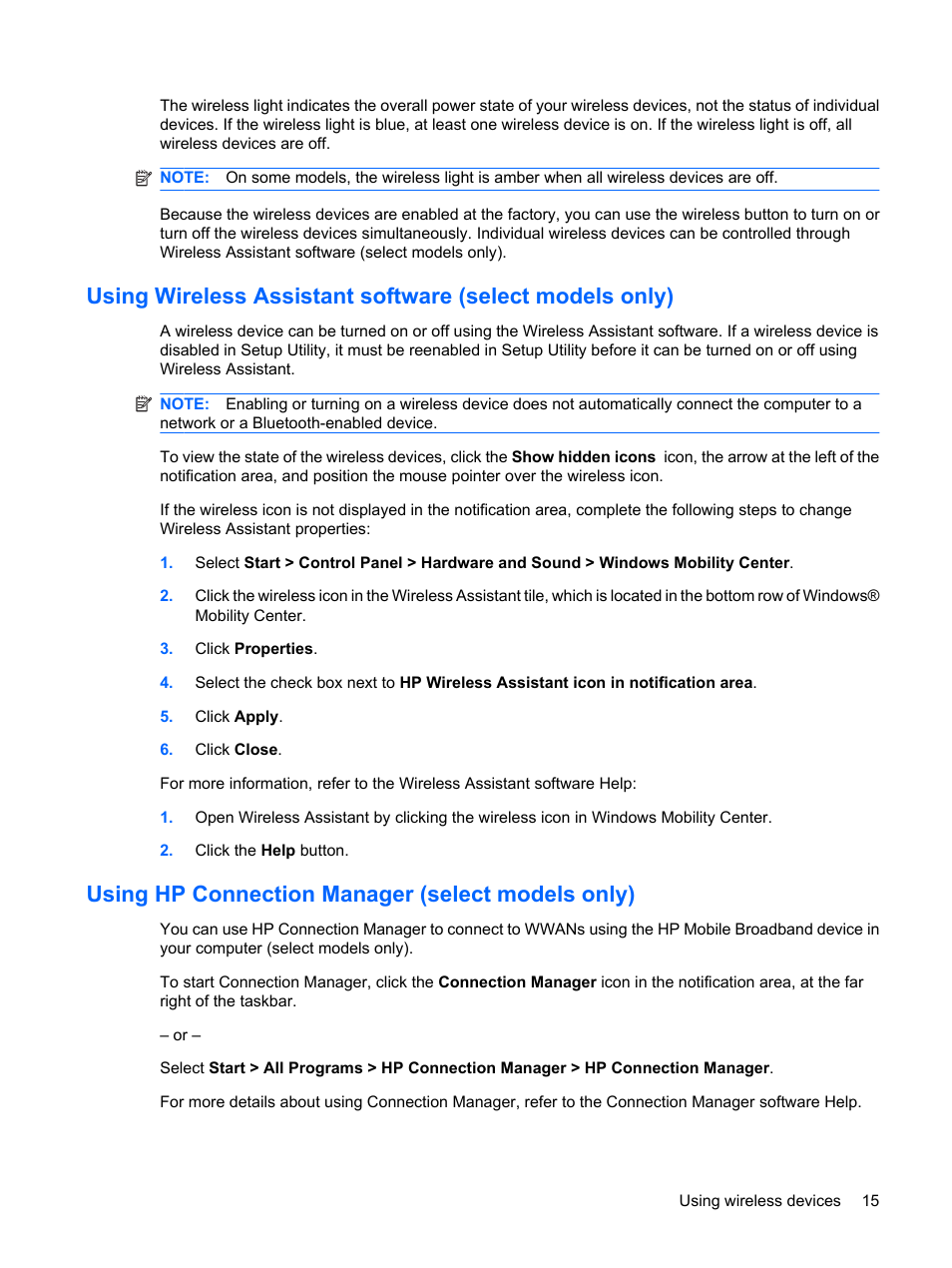 Using hp connection manager (select models only) | HP Compaq Mini 311c-1140EI PC User Manual | Page 23 / 95