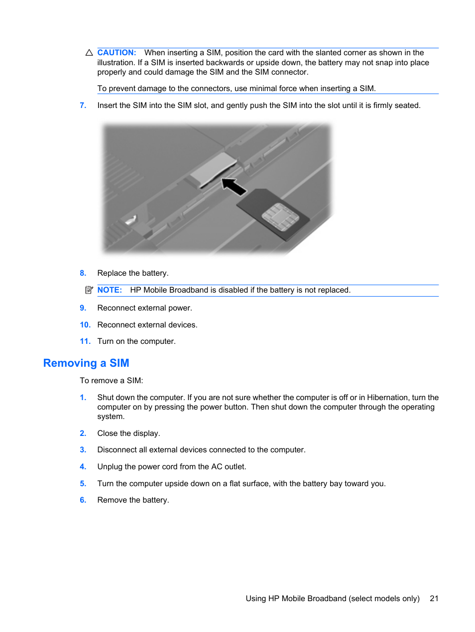 Removing a sim | HP Compaq Mini 311c-1140EI PC User Manual | Page 29 / 95