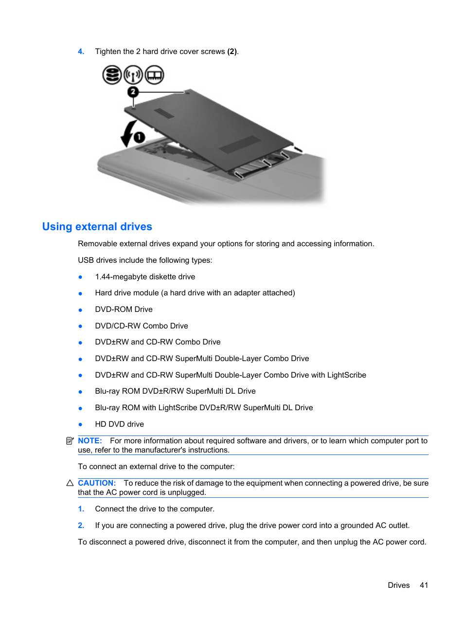 Using external drives | HP Compaq Mini 311c-1140EI PC User Manual | Page 49 / 95