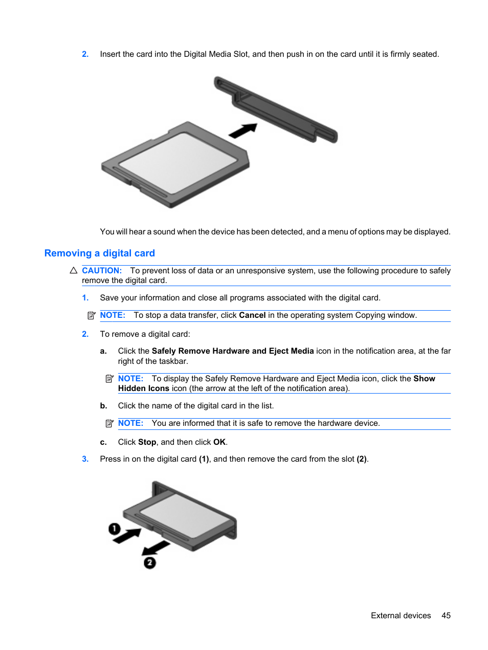 Removing a digital card | HP Compaq Mini 311c-1140EI PC User Manual | Page 53 / 95