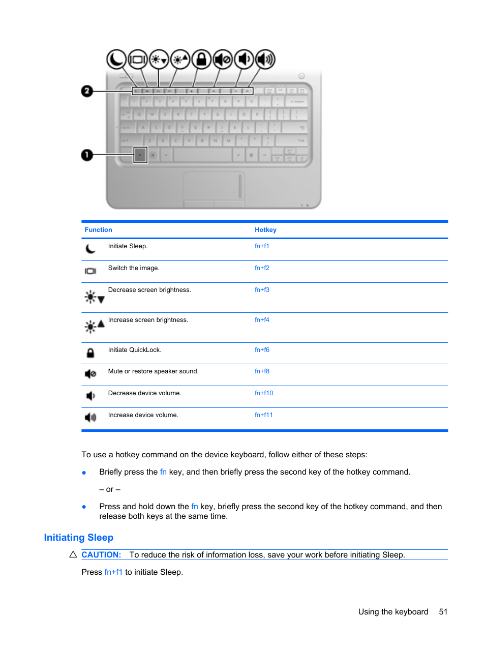 Initiating sleep | HP Compaq Mini 311c-1140EI PC User Manual | Page 59 / 95