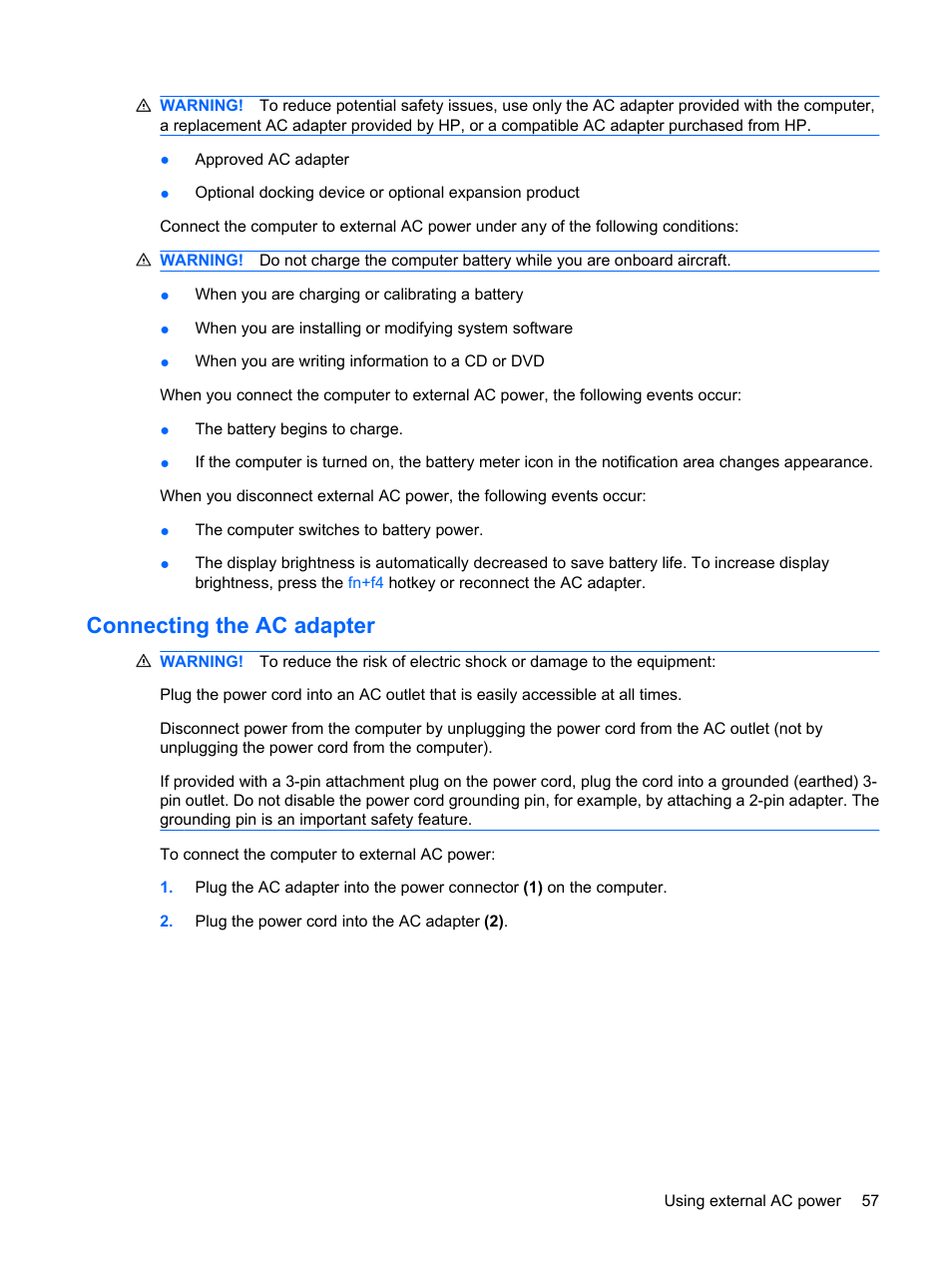 Connecting the ac adapter | HP Compaq Mini 311c-1140EI PC User Manual | Page 65 / 95