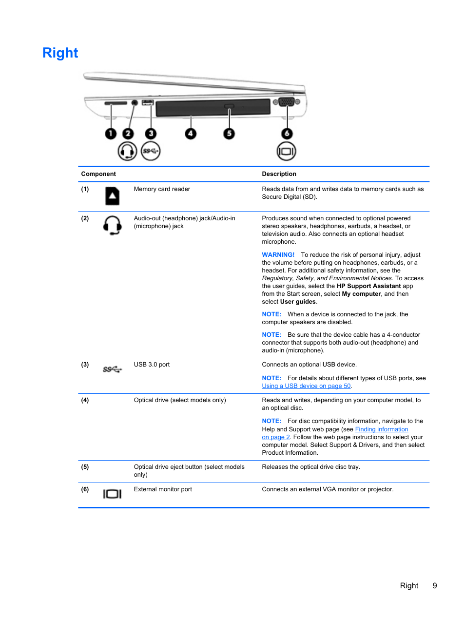 Right, Right 9 | HP ZBook 15 Mobile Workstation User Manual | Page 19 / 110