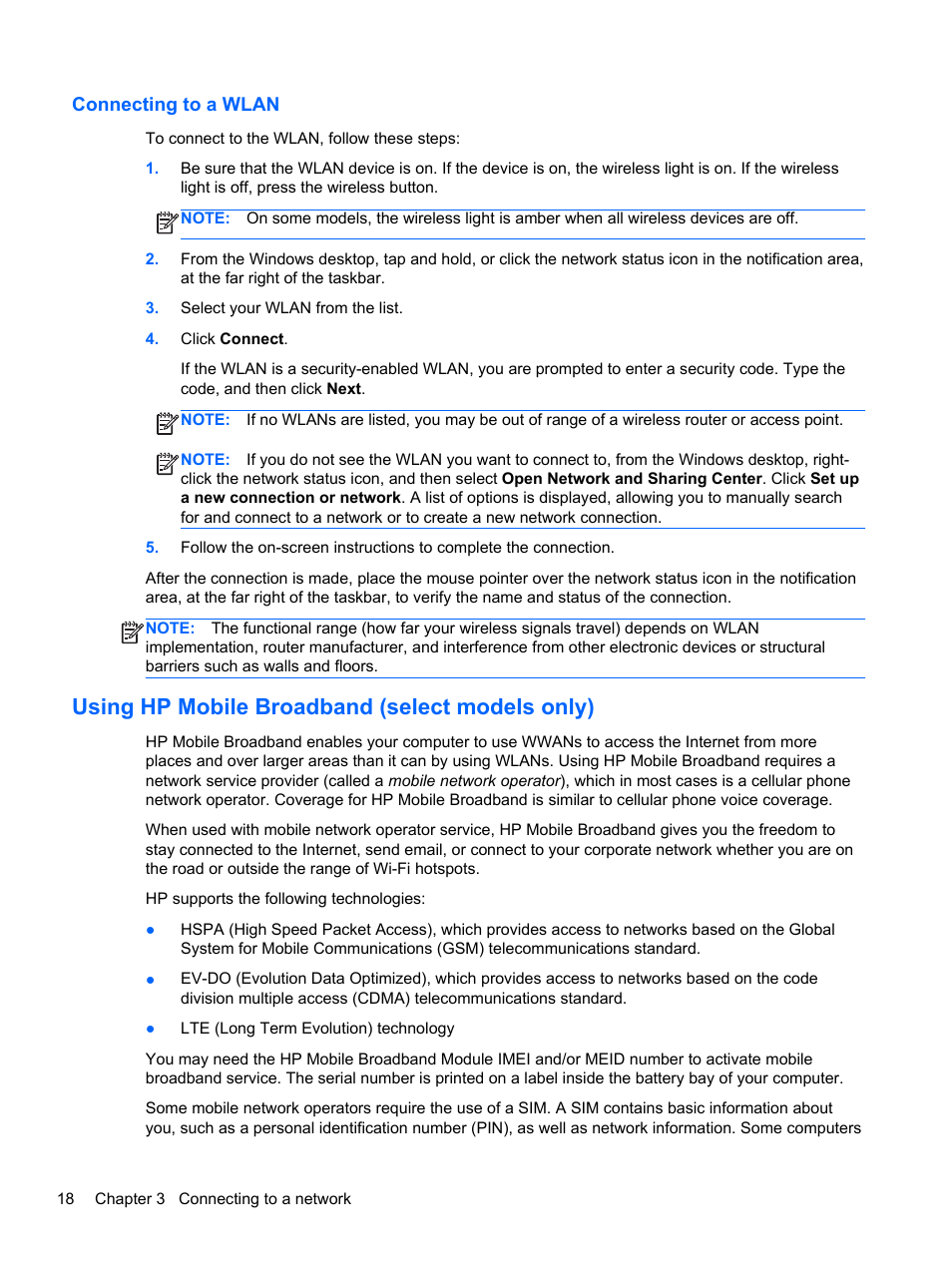 Connecting to a wlan, Using hp mobile broadband (select models only) | HP ZBook 15 Mobile Workstation User Manual | Page 28 / 110