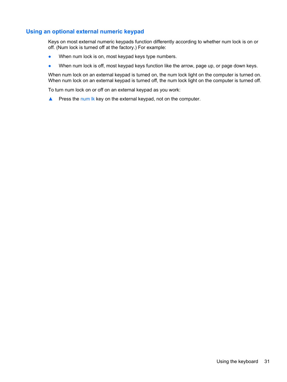 Using an optional external numeric keypad | HP ZBook 15 Mobile Workstation User Manual | Page 41 / 110
