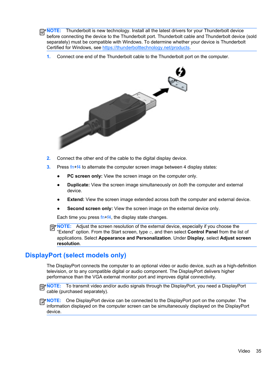 Displayport (select models only) | HP ZBook 15 Mobile Workstation User Manual | Page 45 / 110