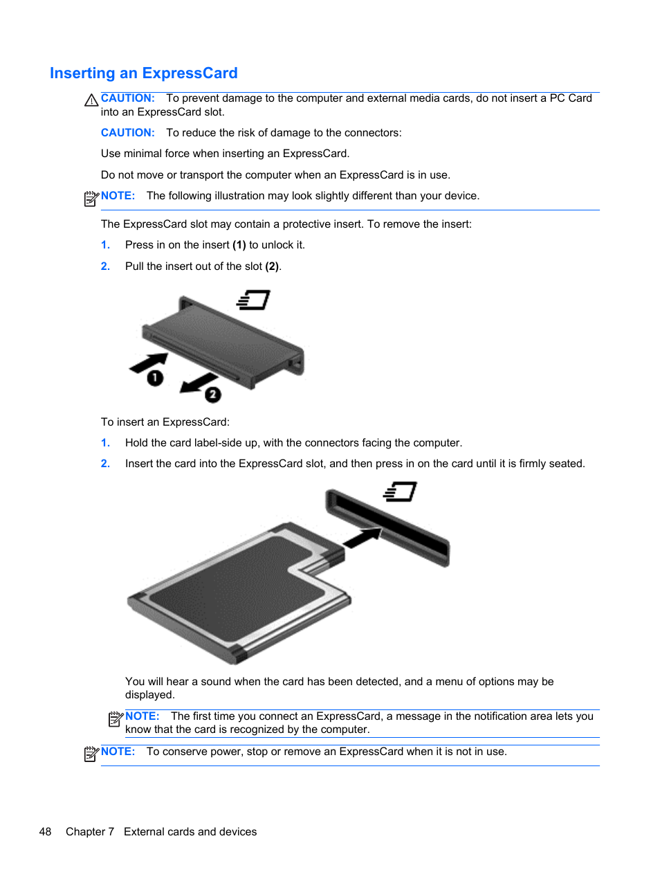 Inserting an expresscard | HP ZBook 15 Mobile Workstation User Manual | Page 58 / 110