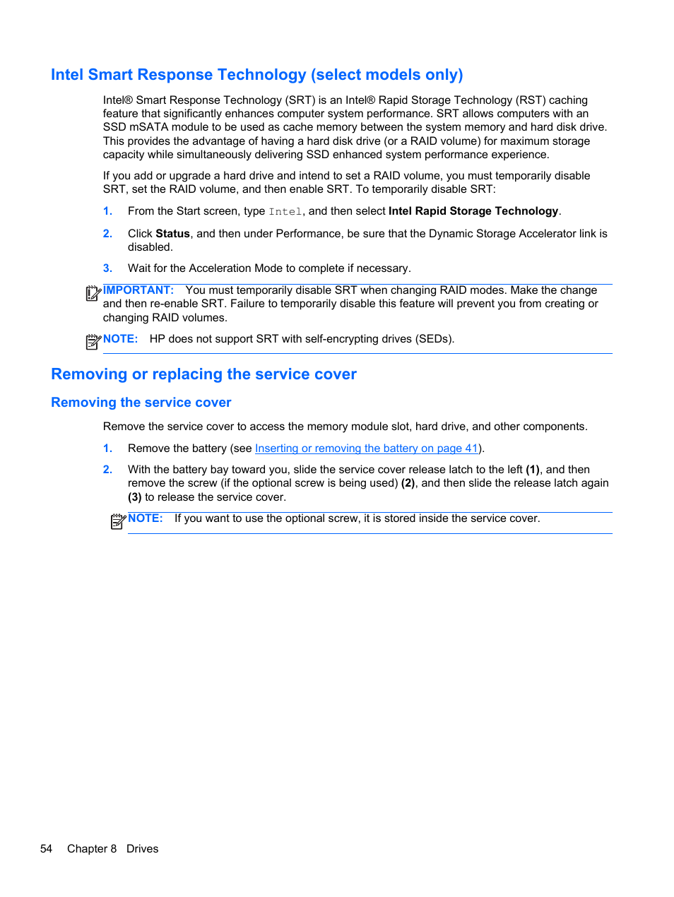 Removing or replacing the service cover, Removing the service cover | HP ZBook 15 Mobile Workstation User Manual | Page 64 / 110