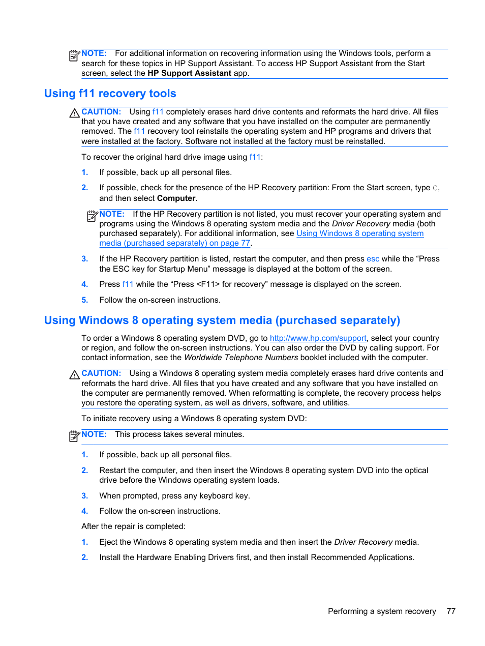 Using f11 recovery tools, Using, Using windows 8 | HP ZBook 15 Mobile Workstation User Manual | Page 87 / 110