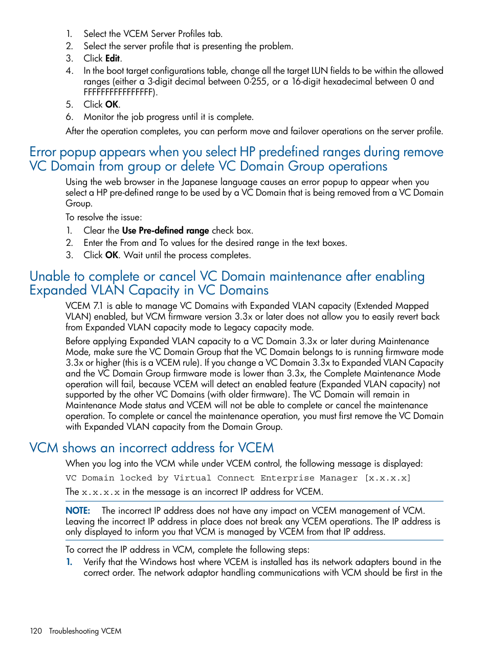 Vcm shows an incorrect address for vcem | HP Insight Management-Software User Manual | Page 120 / 147